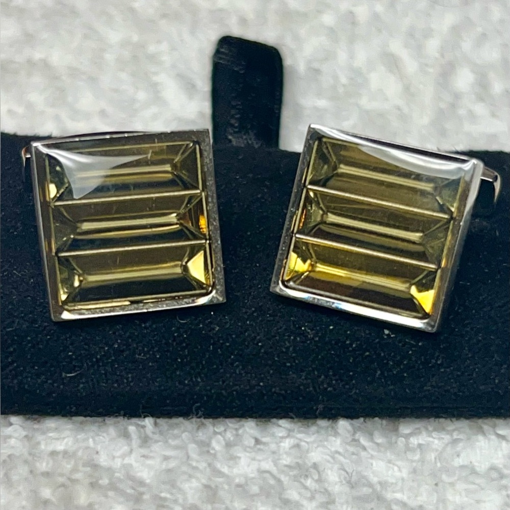 Hugo Boss Square Silver + Amber Cufflinks
